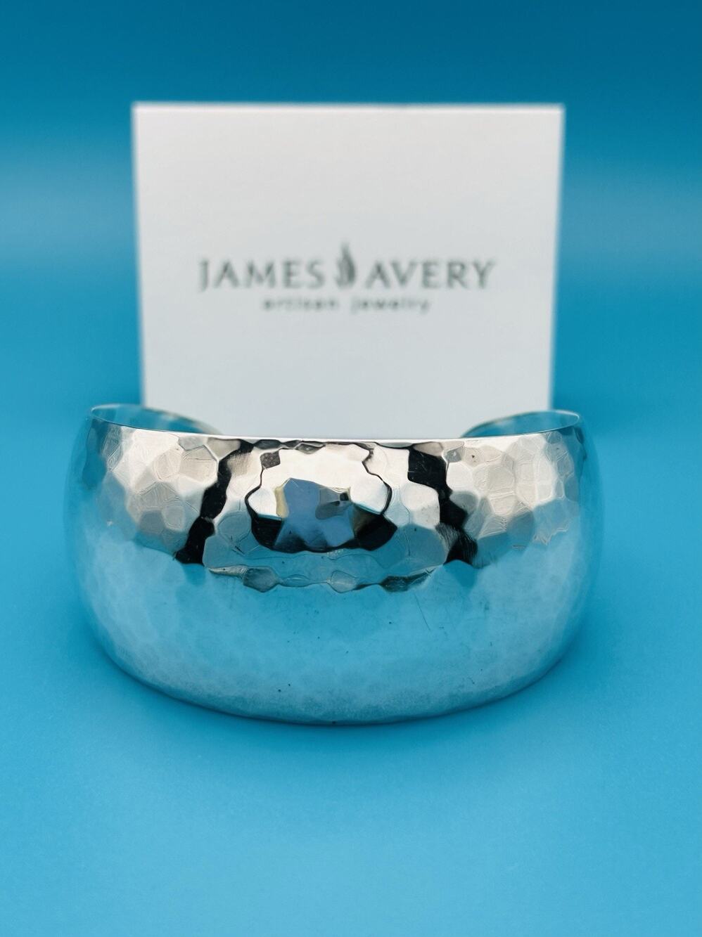 James Avery Retired 925 Sterling Silver Wide Dome Hammered Cuff Bracelet Size 6"